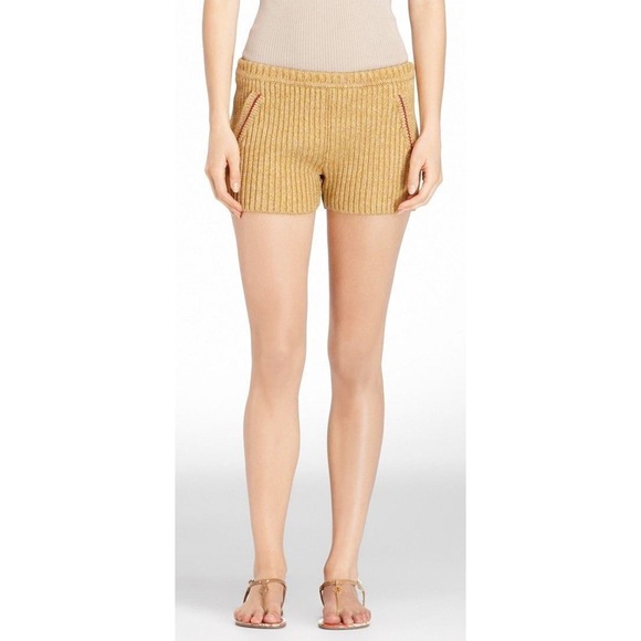 Tory Burch Ena Linen Knit Spring Shorts Pants Yellow Mouline S Nwt $250 - Picture 1 of 3